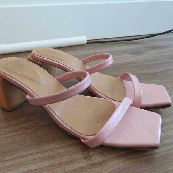 JAMES SMITH Sirenuse Strappy Leather Sandals Wood Block Heel Pastel Pink Size 8 - Picture 7 of 14